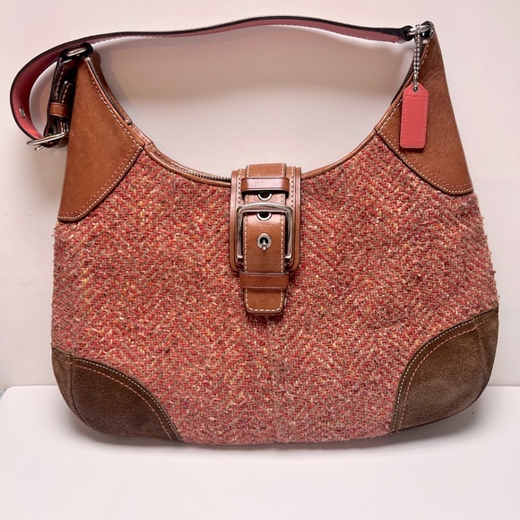 Coach Handbags - COACH Hobo Scaro Herringbone Hampton Handbag Tweed Orange Rust and Pink F11214